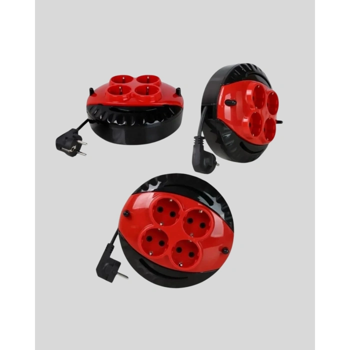 BFS 3 Metre Uzatma Kablolu 4 Prizli Makara Kırmızı