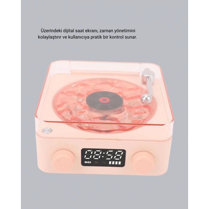 BFS 3-ü-1 Gece Işığı Bluetooth Hoparlör ve Dijital Saat Vintage Plak Çalar Tasarımlı