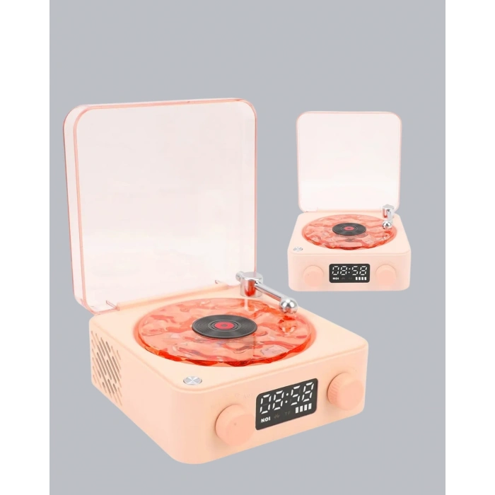 BFS 3-ü-1 Gece Işığı Bluetooth Hoparlör ve Dijital Saat Vintage Plak Çalar Tasarımlı