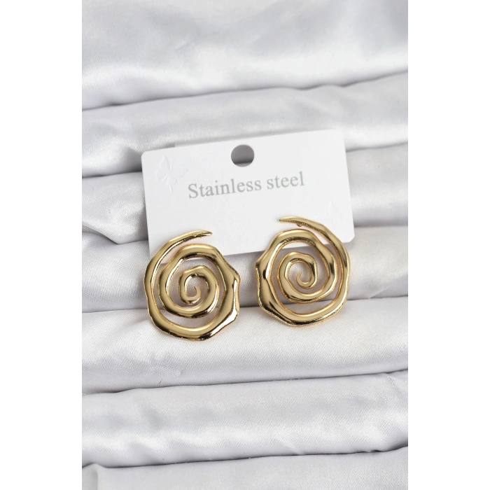 BFS 316L Çelik Gold Renk Sarmal Model Kadın Küpe