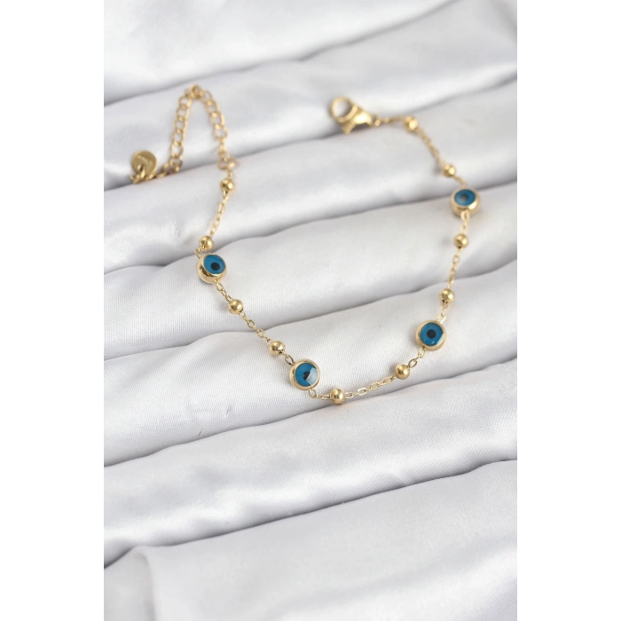 BFS 316L Çelik Gold Renk Topçuklu Nazar Model Kadın Bileklik