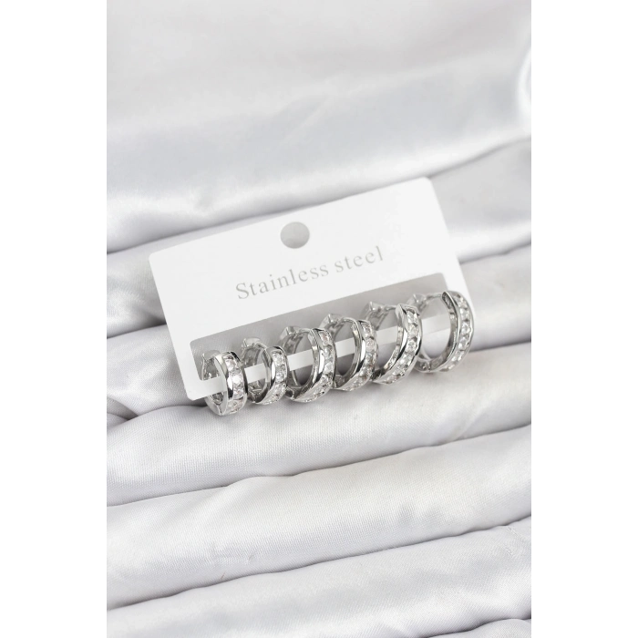 BFS 316L Çelik Gümüş Renk Su Yolu Halka Küpe Seti