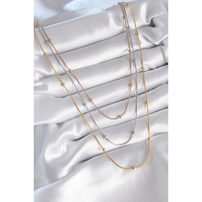 BFS 316L Çelik Mix Renk 3lü Topçuk Detay Kadın Kolye