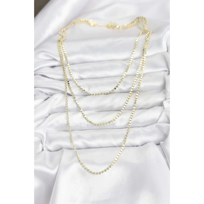 BFS 316L Çelik Zincir Gold Renk Ezme Zincir Model 3lü Kadın Kolye