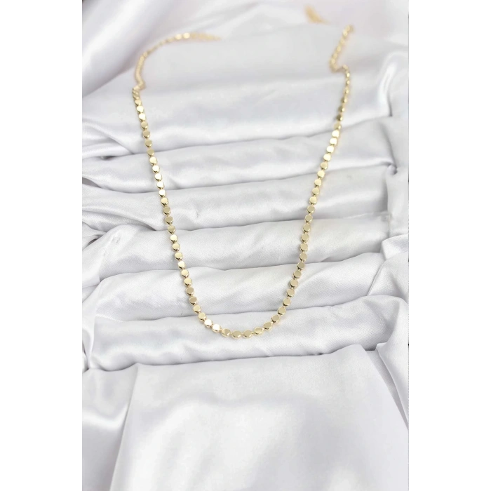 BFS 316L Çelik Zincir Gold Renk Ezme Zincir Model 65 cm Kadın Kolye
