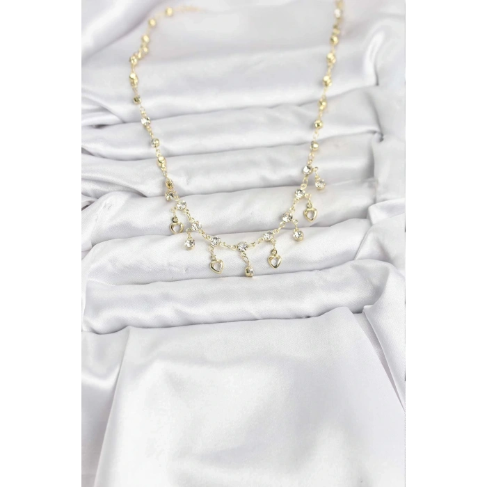 BFS 316L Çelik Zincir Gold Renk Zirkon Taşlı Kadın Kolye