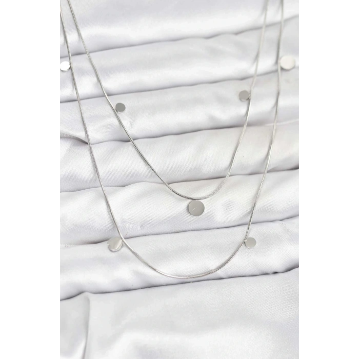 BFS 316L Çelik Zincir Gümüş Renk Pullu Kadın Kolye