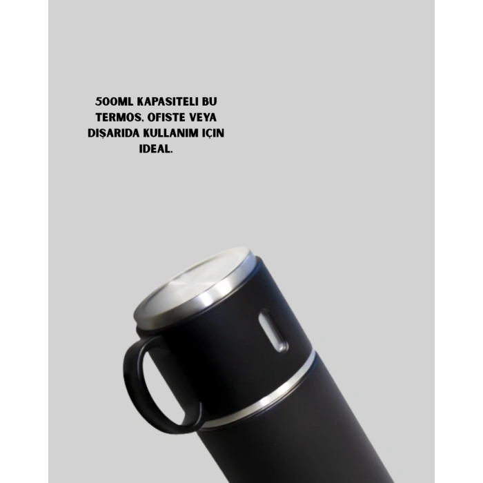 BFS 500 ml Isı Korumalı Çelik Termos ve Bardak Seti | Silikon Tabanlı, Şık ve Pratik