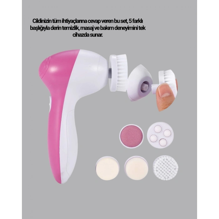 BFS 5’i 1 Arada Yüz Temizleme Cihazı – Masaj, Fırça, Peeling ve Krem Uygulama Aparatlı