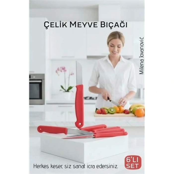 BFS 6lı Premium Paslanmaz Çelik Meyve Bıçağı Seti - Kırmızı Saplı Keskin Soyma Bıçağı Takımı