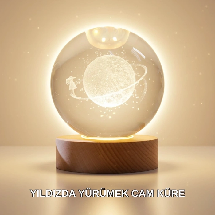 BFS Ahşap Standlı Sarı Işıklı Dekoratif Küre Kız Figürü Tasarım