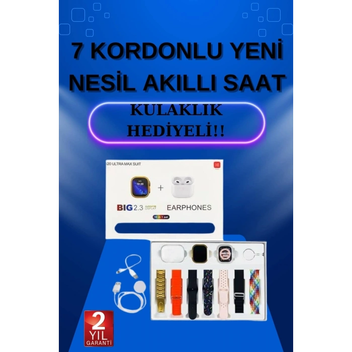 BFS Akıllı Saat 7 Kordonlu Kulaklık Hediyeli Nabız Ölçer Uyku Takibi Sesli Görüşme