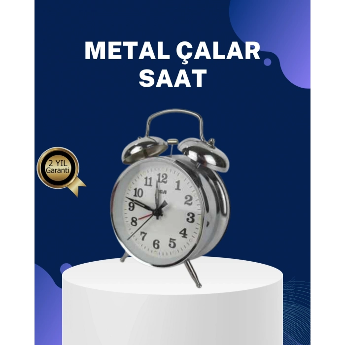 BFS Alarmlı Dekoratif Yuvarlak Masa Saati Gümüş Renk Sessiz ve Işıklı