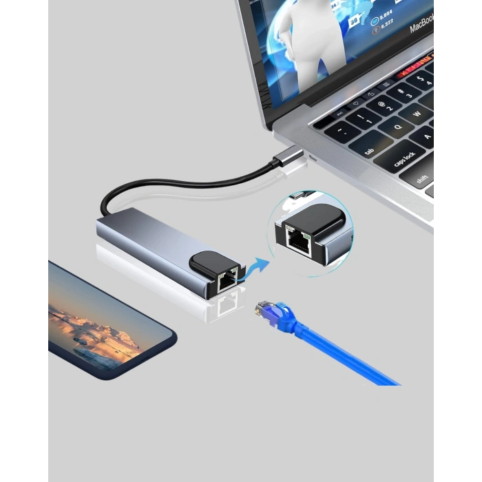 BFS Alüminyum Kasalı MacBook USB-C Hub – 4K HDMI, USB 3.0, SD/TF Kart Girişi, PD Şarj Desteği