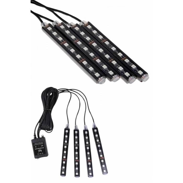 BFS Araç İçi Ayak Altı 12li Şerit Led Işık Uzaktan Kumandalı RGB Işıklı Ses ve Müziğe Duyarlı