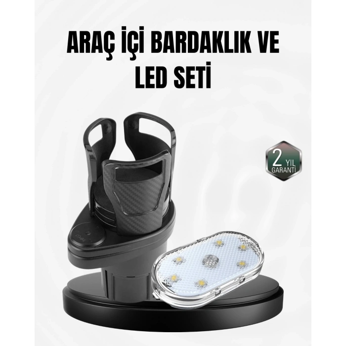 BFS Araç İçi Düzen ve Ambiyans Seti Çift Bardak Tutucu + LED Işık