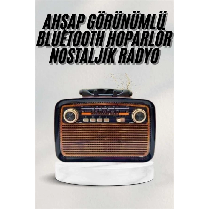 BFS Bluetooth Hoparlör Ahşap Renk Vintage Işıklı Nostaljik Radyo Fm Ahşap Görünümlü