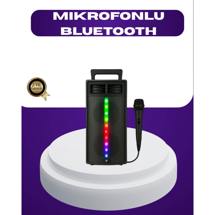 BFS Bluetooth Işıklı Hoparlör – 2x5W Güç | USB + TF Kart + FM Radyo | Siyah Renk
