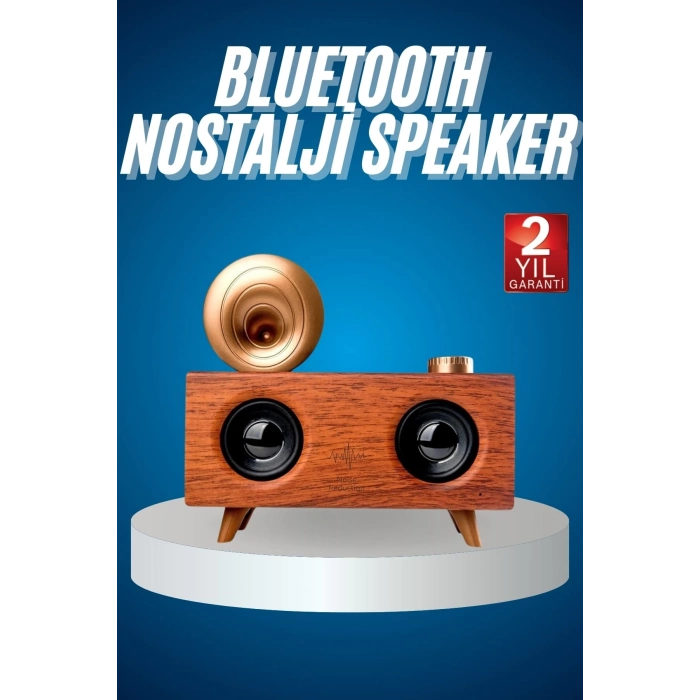 BFS Bluetooth Nostalji Speaker Radyo Gramofon Ahşap Renk Vintage