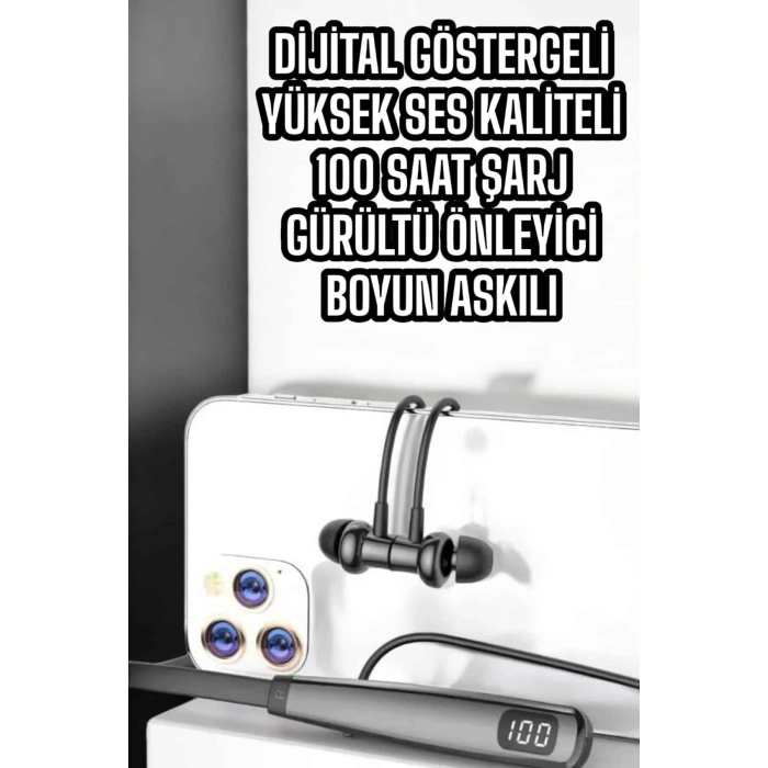 BFS Boyun Askılı Bluetooth Kulaklık Uzun Şarj Süreli Dijital Göstergeli Kablolu