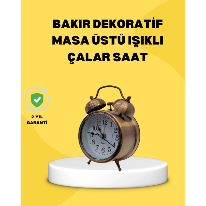 BFS Dekoratif Bronz Renk Metal Alarmlı Masa Üstü Saat Klasik Tasarım