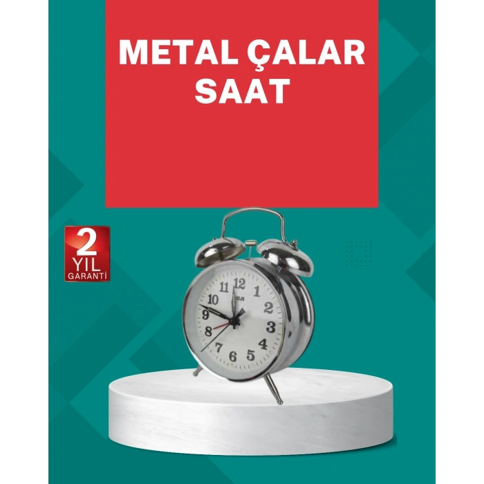 BFS Dekoratif Gümüş Işıklı Alarmlı Masa Saati Sessiz Mekanizma