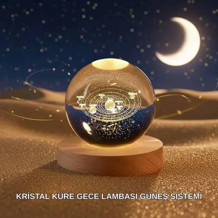 BFS Dekoratif LED Kristal Küre Ahşap Altlıklı Şık Gece Lambası