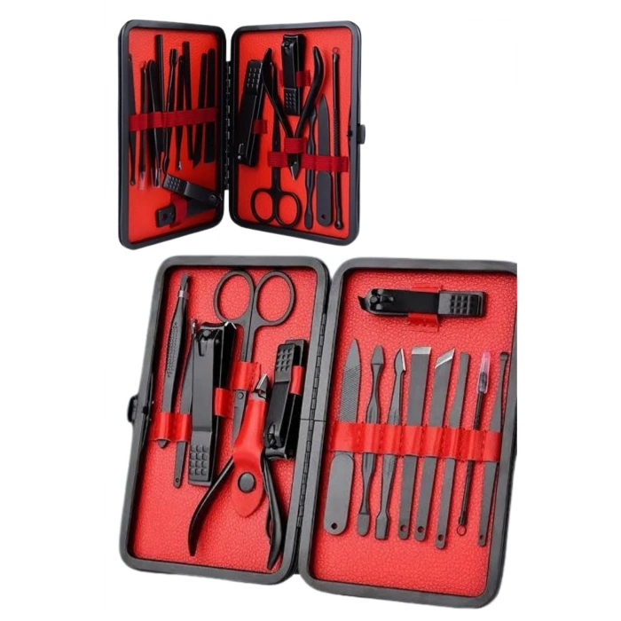 BFS Deri Çantalı Siyah Paslanmaz Çelik 17 Parça Manikür Pedikür Seti