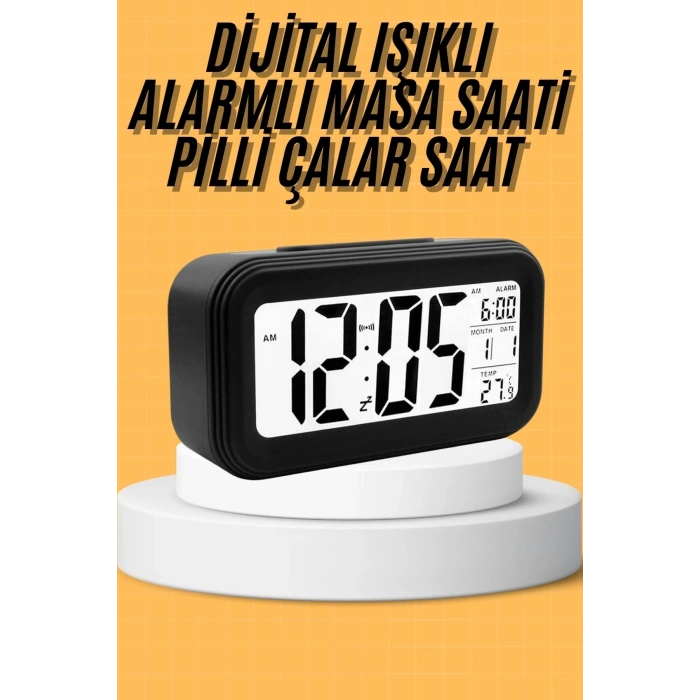 BFS Dijital Masa Saati Takvim Çalar Saat Alarmlı Işıklı Led Ekran Pilli