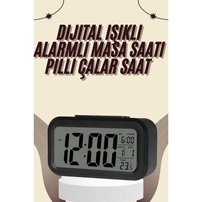 BFS Dijital Masa Saati Termometreli Takvim Çalar Saat Led Ekran Pilli