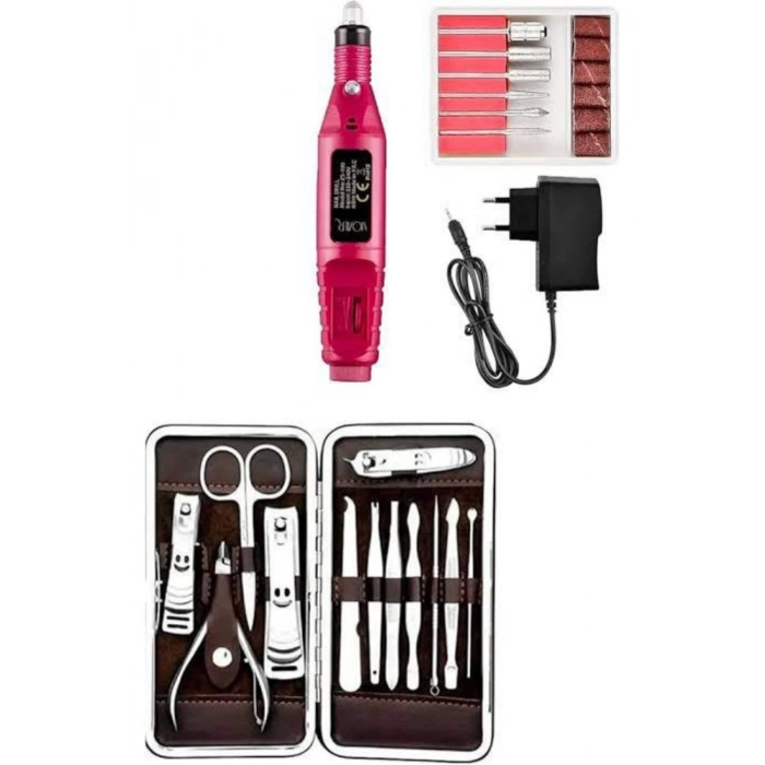 BFS Elektrikli Manikür Pedikür Seti İkili Set 12 Parça Tırnak Bakımı Törpü Protez Çıkarma