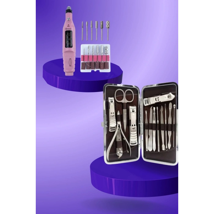 BFS Elektrikli Manikür Pedikür Seti İkili Set 12 Parça Tırnak Bakımı Törpü Protez Çıkarma
