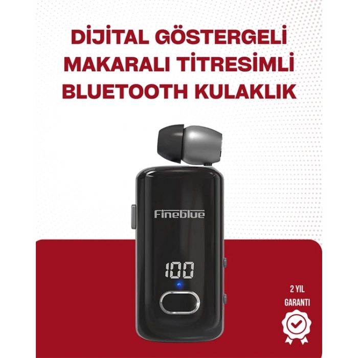 BFS Fineblue F580 Bluetooth Kulaklık – Klipsli, Dijital Göstergeli, Su Geçirmez, 12 Saat Pil Ömürlü