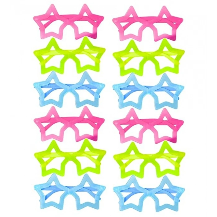 BFS  Fosforlu Yıldız Model Glow Parti Gözlüğü Karanlıkta Yanan Gözlükler 12 Adet