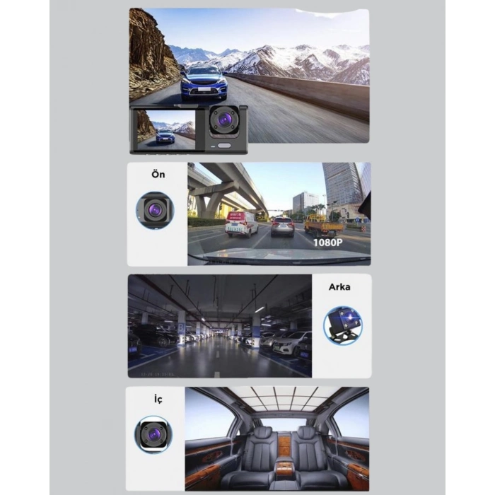 BFS Full HD Araç Kamerası  Çift Yönlü Kayıt ve Darbe Sensörü