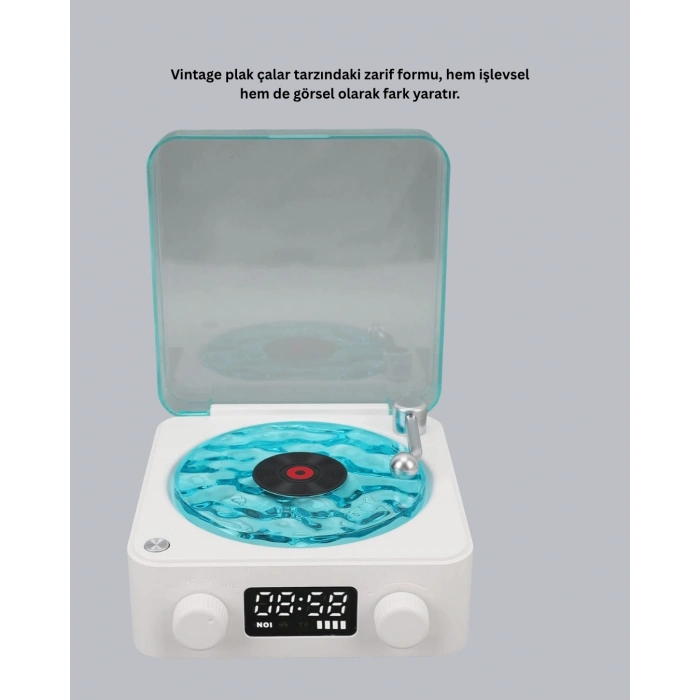 BFS Gece Lambası Stereo Bluetooth Hoparlör Dijital Saatli Vintage Tasarım Çok Fonksiyonlu