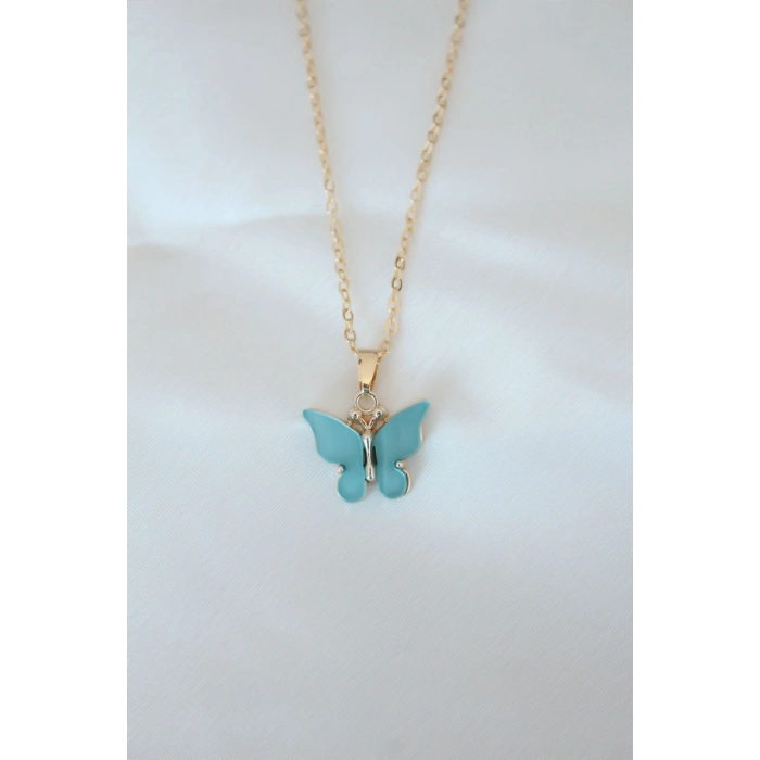 BFS Gold Kaplama Turkuaz Renk Sedefli Kelebek Kolye