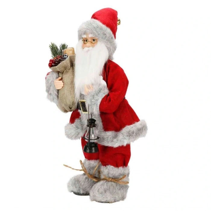 BFS Gri Kürklü Noel Baba Dekoratif Biblo 41 cm