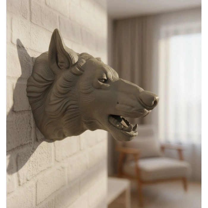 BFS Gri Kurt Duvar Biblosu Güçlü Detaylı Dekoratif Tasarım 25x19 cm
