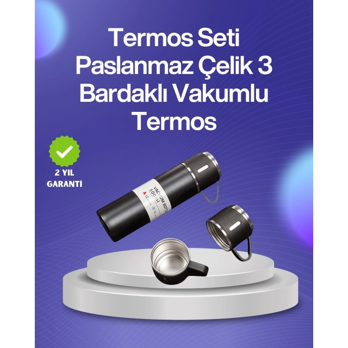 BFS Isıyı Uzun Süre Koruyan 500 ml Termos Seti | Çelik Gövde, 2 Bardaklı, Hediye Kutulu