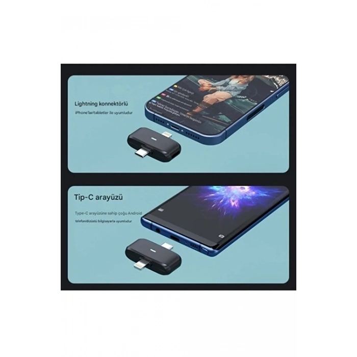 BFS Kablosuz Profesyonel İkili Yayın Yaka Mikrofonu Şarj Kutu Mıknatıslı Typce Lightning Çıkış Mikrofon