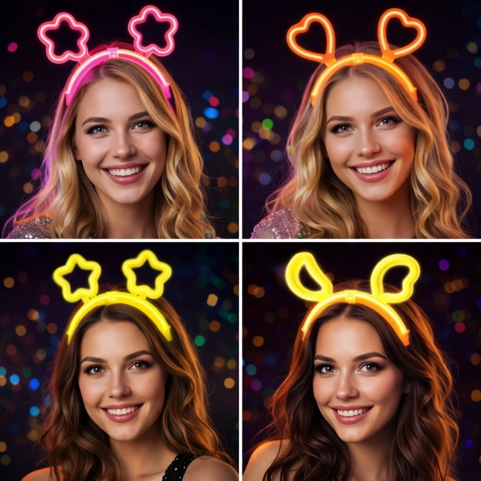 BFS Karanlıkta Parlayan Glow Taç Seti 12 Adet – Yıldız Kalp Ay Çiçek (Her Model 3 Adet)