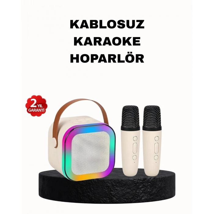 BFS Karaoke Hoparlör Taşınabilir Çift Mikrofonlu ve LED Işıklı Bluetooth 5.0