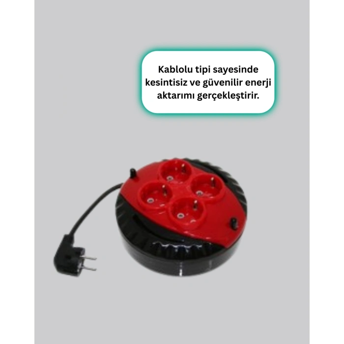 BFS Kırmızı Renk 5 Metre 4’lü Kablolu Priz Makarası
