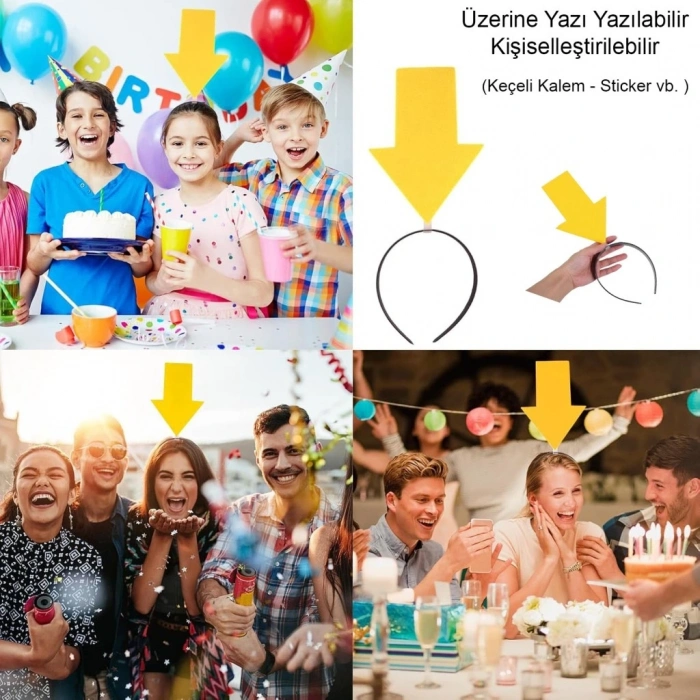 BFS Kişiselleştirilebilir Ok Taç – Üzerine Yazı Yazılabilen Parti Tacı Sarı Renk