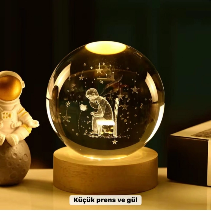 BFS Küçük Prens Temalı Büyük Boy Işıklı Cam Küre Ahşap Stand