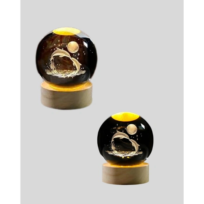 BFS LED Işıklı Yunus Küre Ahşap Standlı Modern Dekoratif Aksesuar