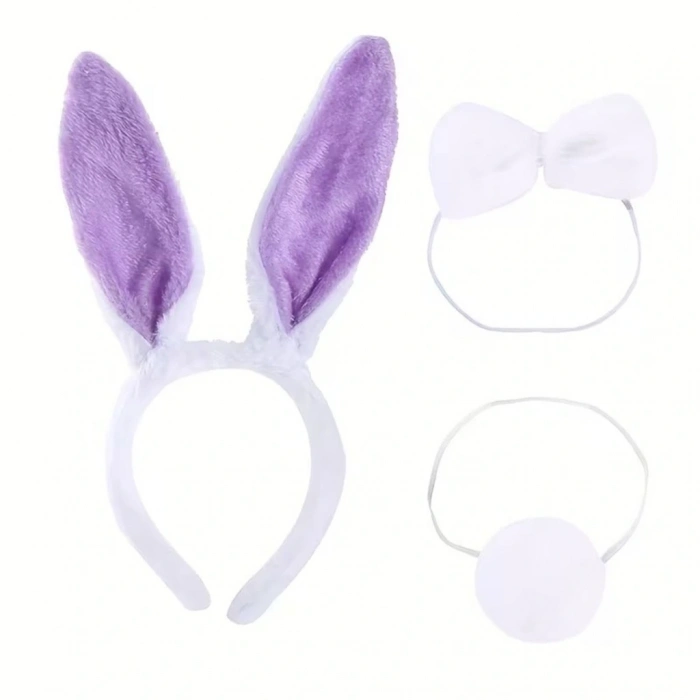 BFS Lila Mor Tavşan Kulak Papyon Kuyruk 3'lü Parti Seti