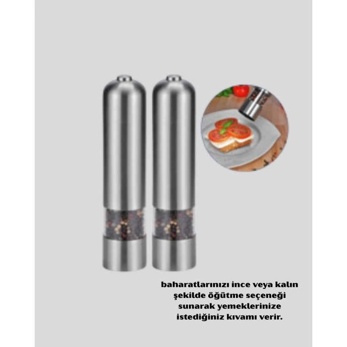 BFS Modern Otomatik Baharat Öğütücü Seti – Pilli, Paslanmaz Çelik, LED Aydınlatmalı