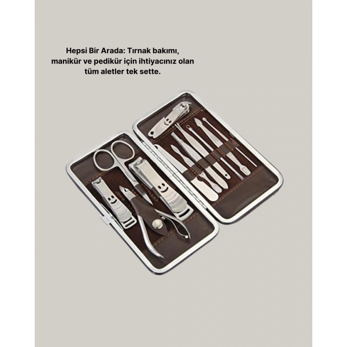 BFS Özel Deri Çantalı 12 Parça Manikür Pedikür Bakım Seti Paslanmaz Çelik